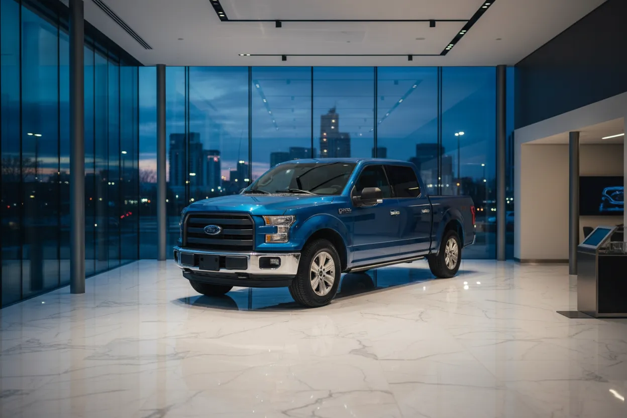 Same car rendered in a branded LotShot showroom